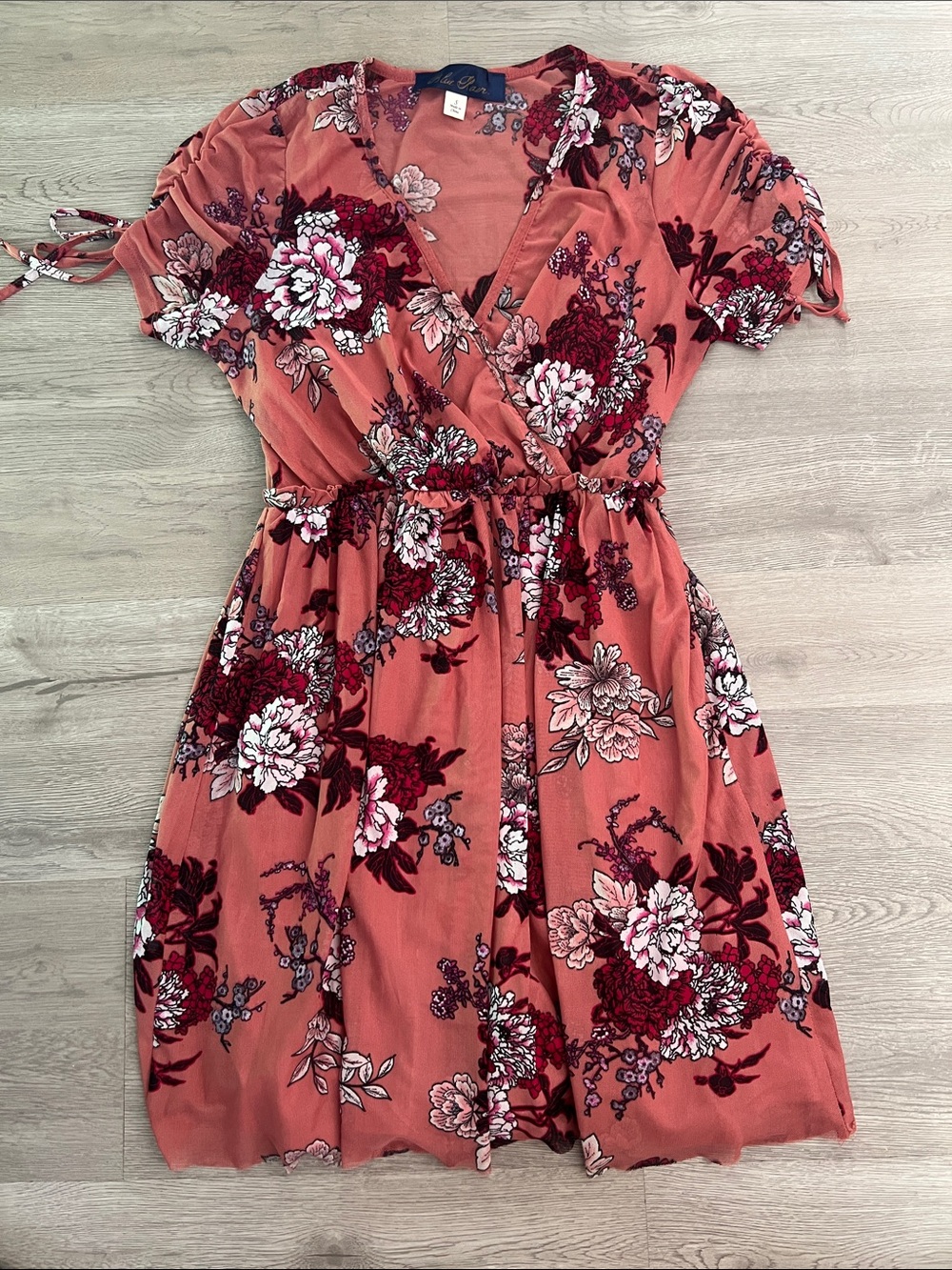 Blue Rain from Franseca’s Coral Floral Midi Dress with Burgundy & White Prints